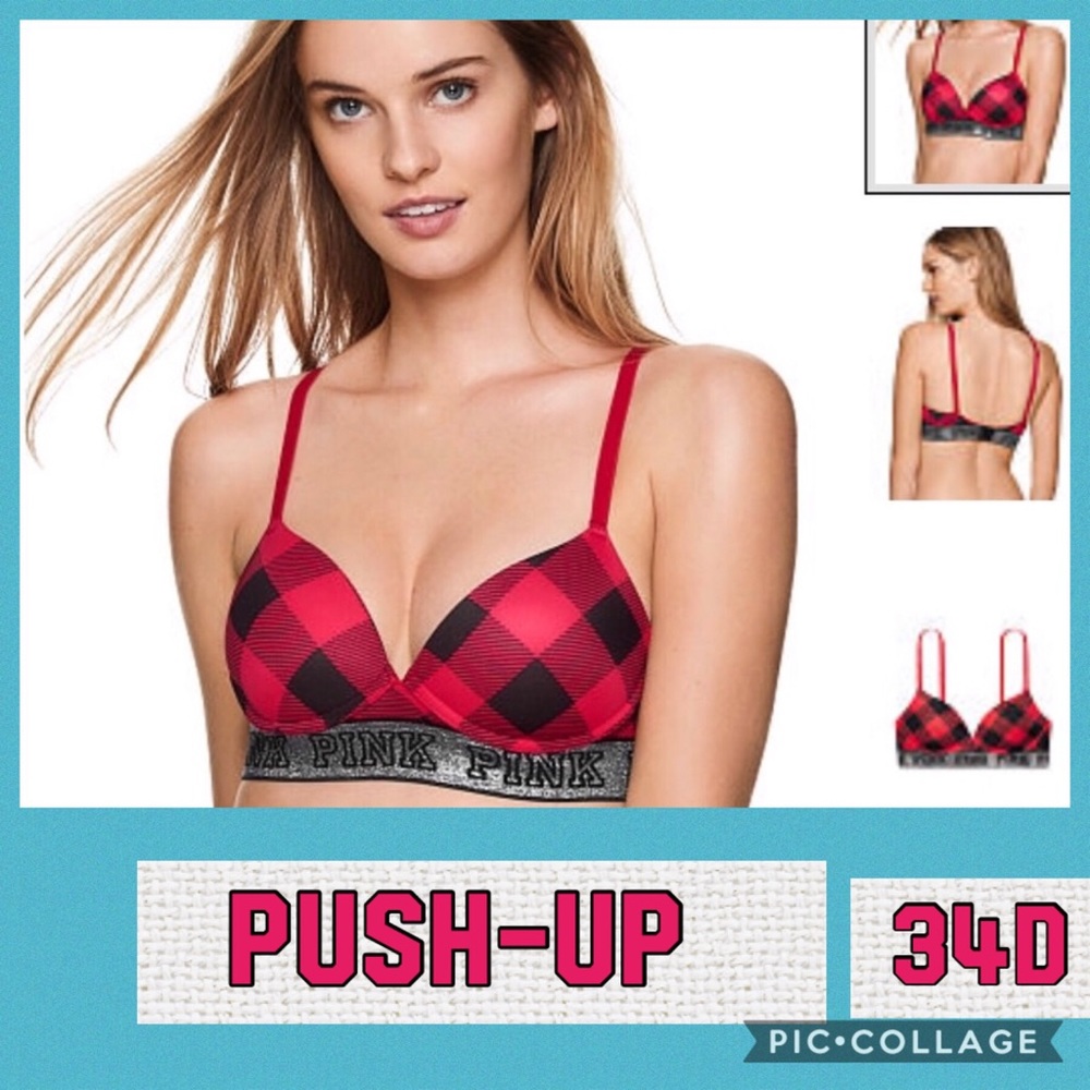 PINK WEAR EVERYWHERE PUSH-UP WIRELESS BRA RED BUFFALO